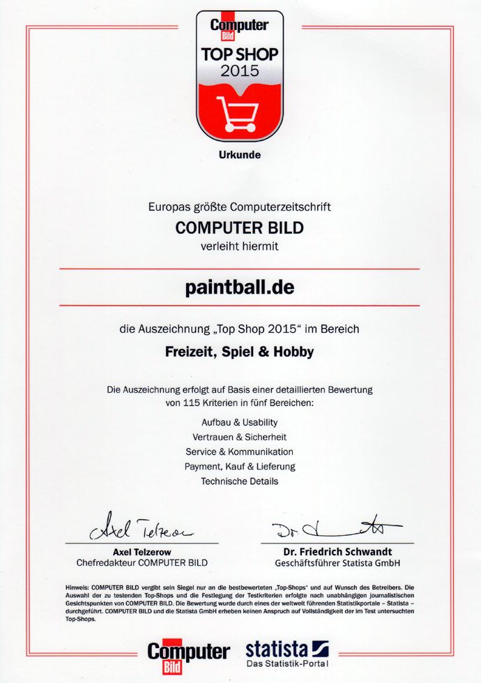 ComputerBild Top Shop 2015 Urkunde
