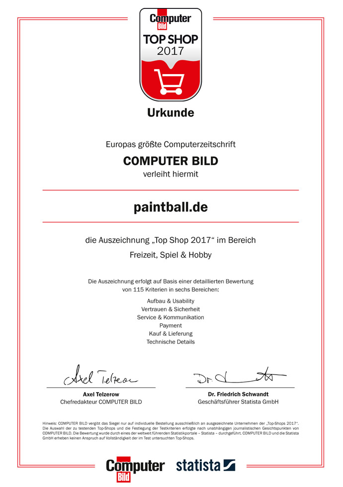 ComputerBild Top Shop 2017 Urkunde